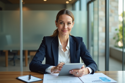 Agent immobilier confiante dans un bureau moderne