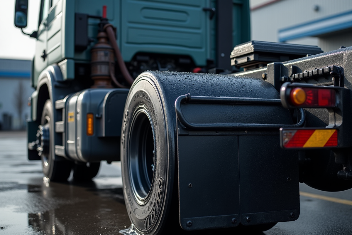 Camion polybenne propre et brillant après lavage avec détails de la carrosserie