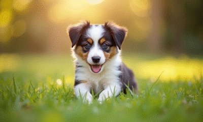 Chiot Australian Shepherd jouant en extérieur en plein soleil