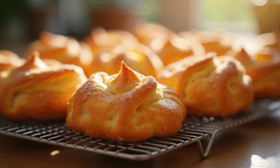 Gros plan sur des choux au craquelin frais sur un grille