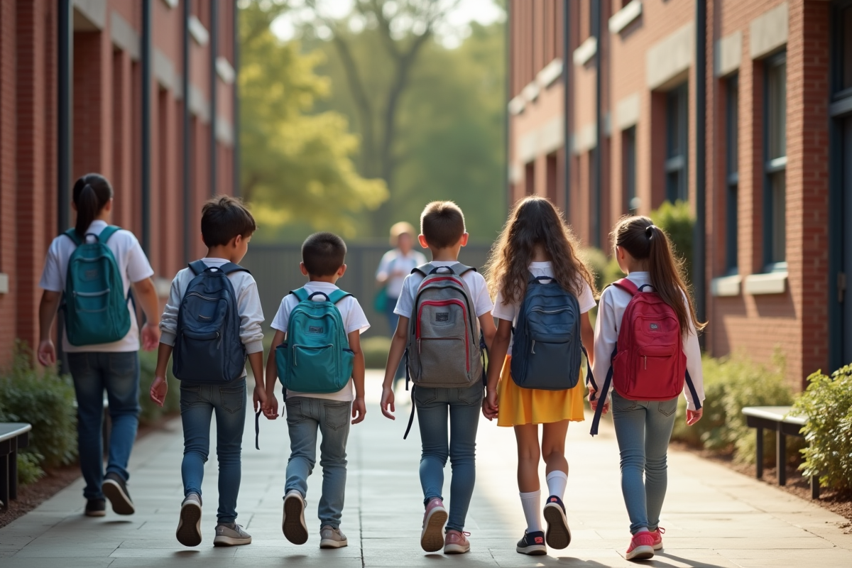 Groupe d enfants marchant dans la cour de l école