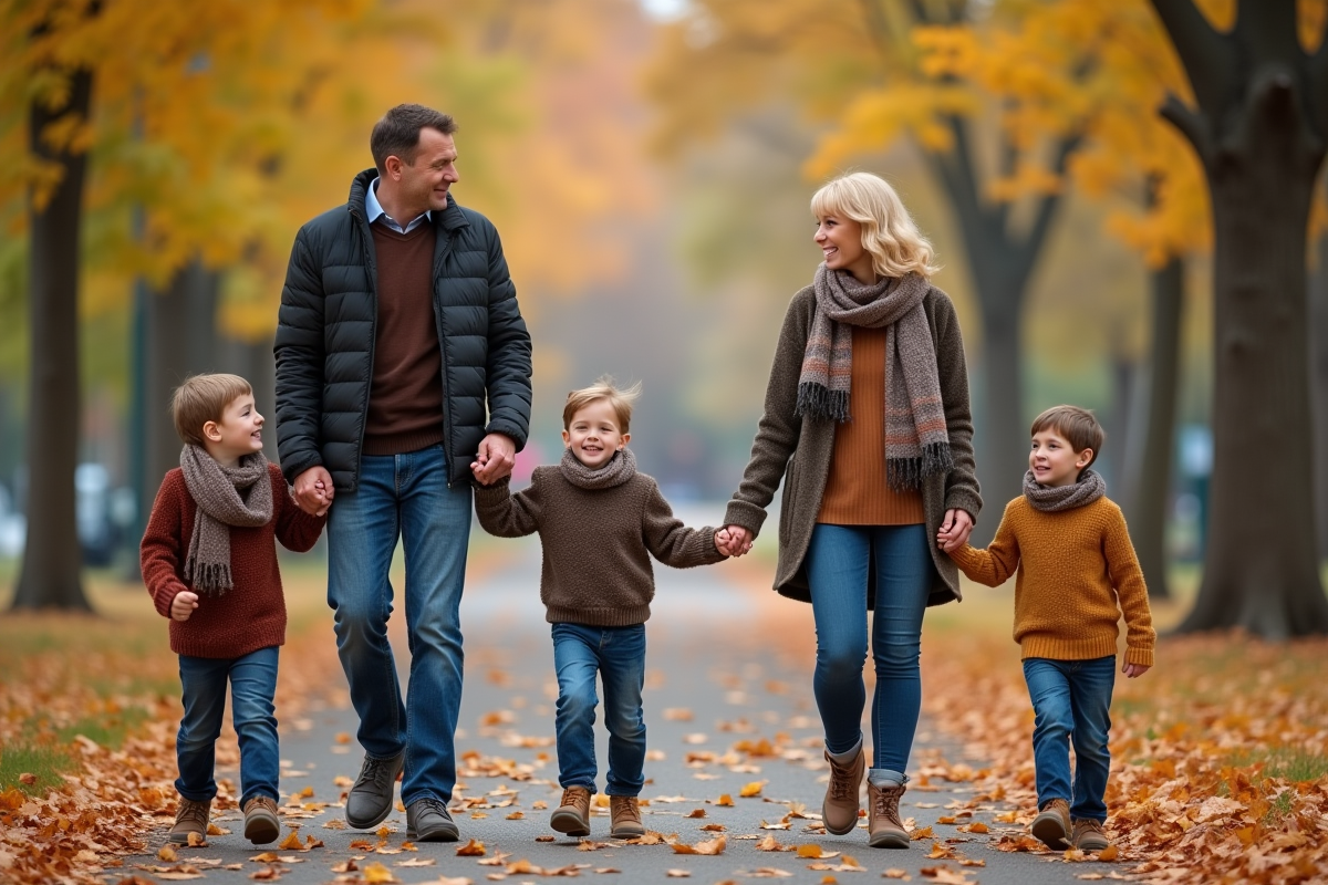 Famille se promenant dans un parc d