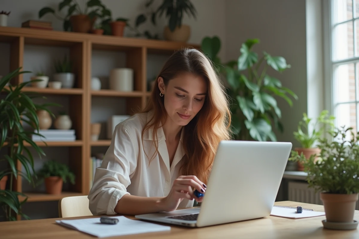 Jeune femme contrôlant une petite batterie à la maison