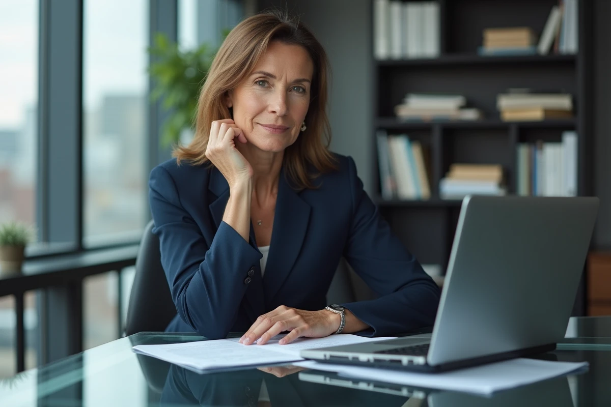 Femme française en costume dans un bureau moderne