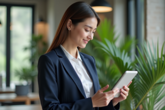 Jeune femme professionnelle examinant des graphiques sur une tablette