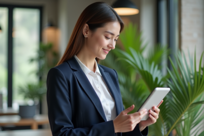 Jeune femme professionnelle examinant des graphiques sur une tablette