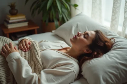 Femme endormie paisiblement dans une chambre minimaliste