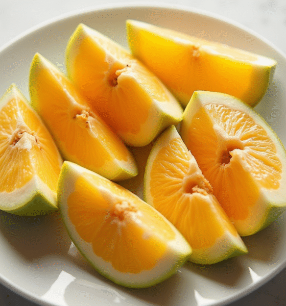 Fruits tropicaux coupés avec I sur une assiette blanche