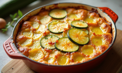 Gratin de courgettes et pommes de terre doré vu de dessus