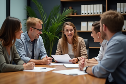 Groupe de professionnels en réunion dans un bureau moderne