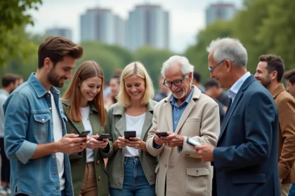 Groupe de jeunes et seniors dans un parc urbain dynamique
