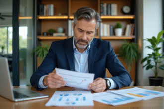 Homme d'affaires étudiant des documents financiers dans un bureau moderne