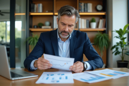 Homme d'affaires étudiant des documents financiers dans un bureau moderne