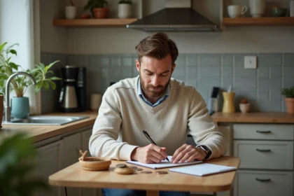 Homme en intérieur comptant ses dépenses de tabac