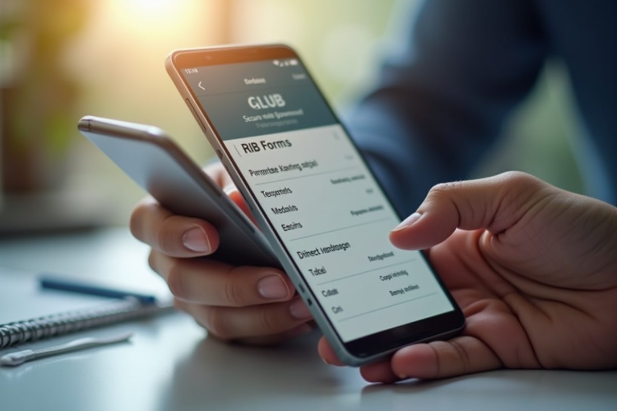 Homme mettant à jour ses coordonnées bancaires sur smartphone