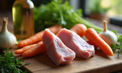 Ingrédients frais pour ragout de lapin sur une table en bois