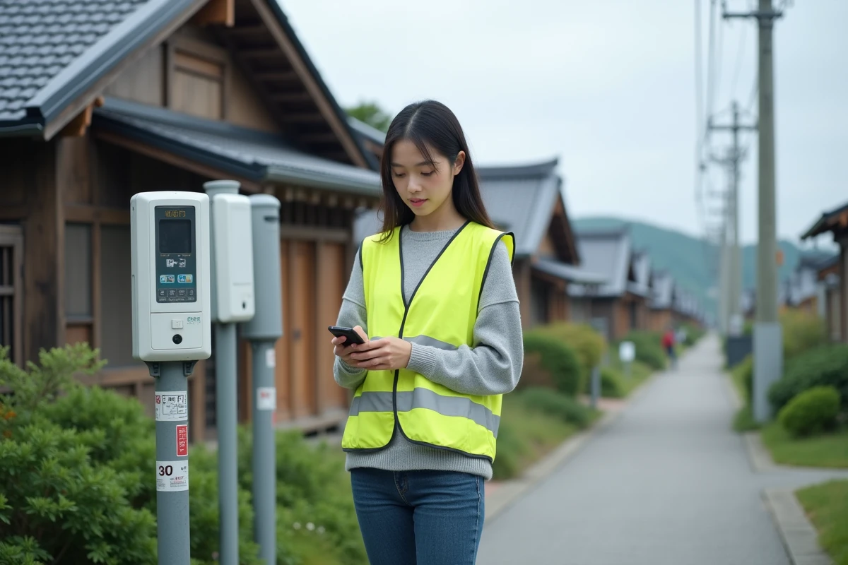 Jeune femme vérifiant le système d