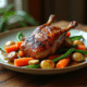 Magret de canard entouré de légumes rôtis colorés