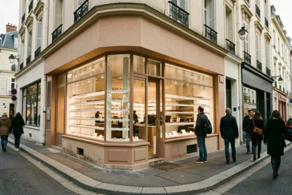 Devanture d'une boutique d'opticien dans les Hauts-de-Seine avec présentoir de lunettes en vitrine