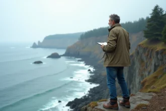Océanographe homme regardant la mer depuis la côte