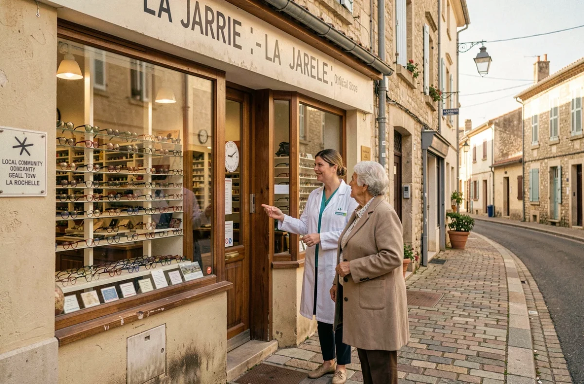 Boutique de l'Optique des Charentes à La Jarrie avec une opticienne accueillant une cliente dans ce magasin de proximité