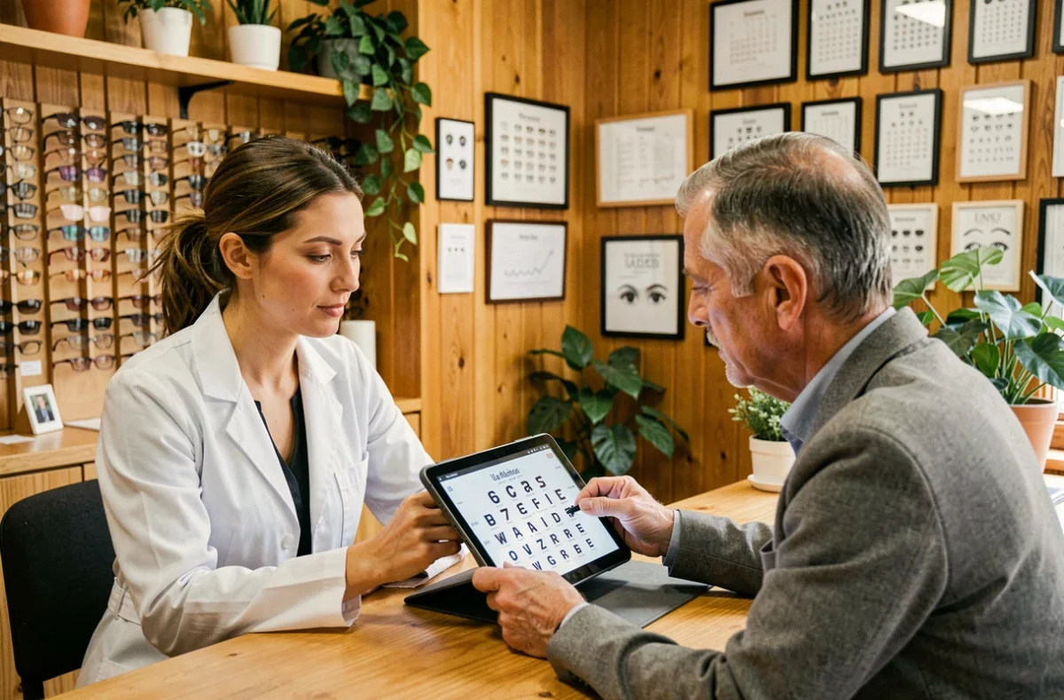 Opticien conseil de l'Optique Saint-Nicolas à La Rochelle lors d'une consultation personnalisée avec un client