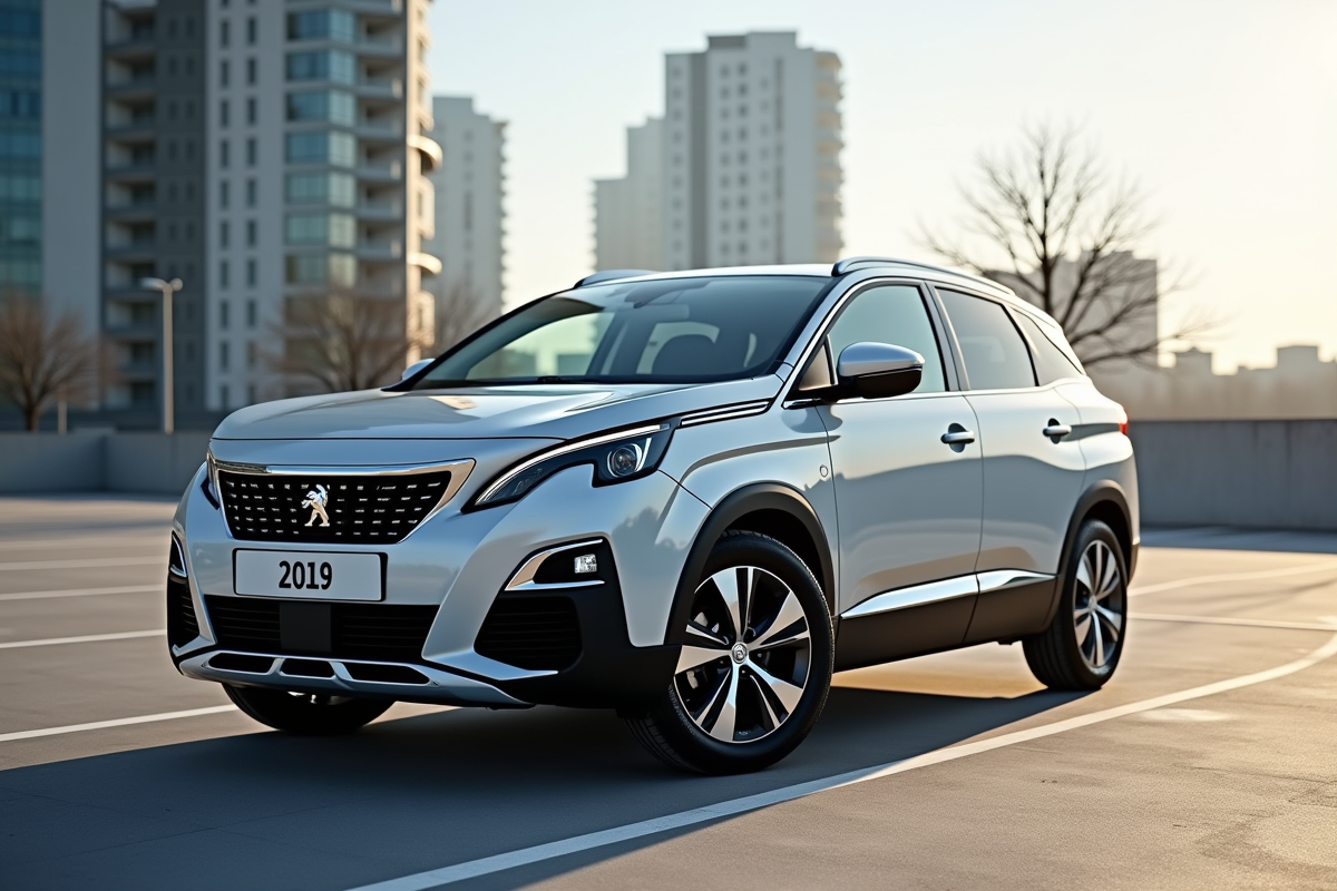 Voiture Peugeot 3008 d'occasion dans un parking urbain en journée