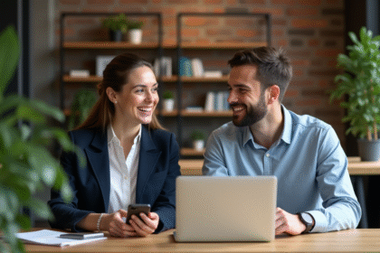 Jeune femme professionnelle discutant d'analytique social media