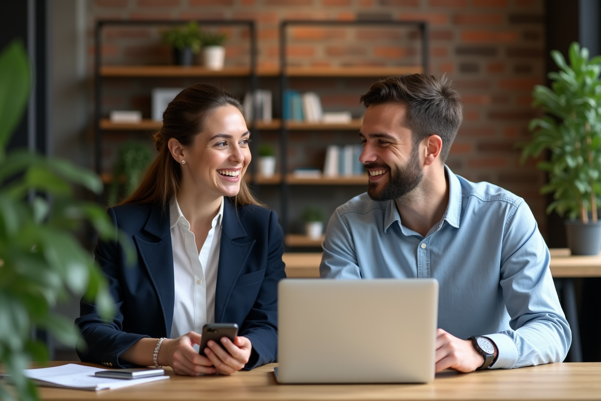 Jeune femme professionnelle discutant d'analytique social media