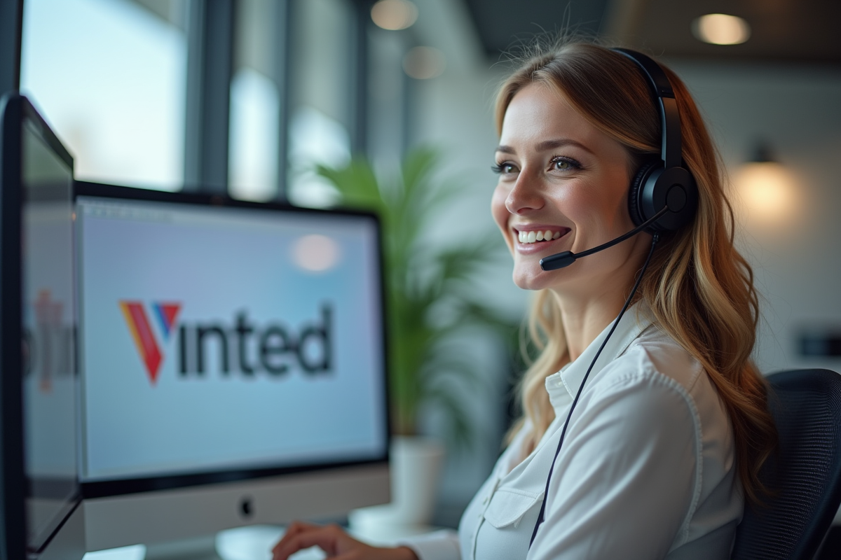 Représentant service client avec casque dans un centre d appel moderne