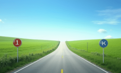 Route classique avec bornes vintage et modernes en campagne