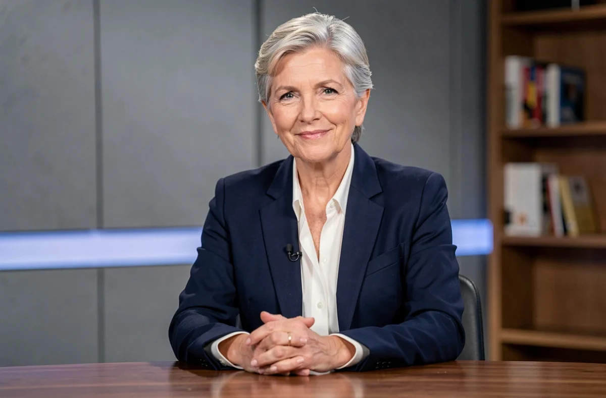 Femme politique française élégante lors d'une interview télévisée, évoquant la vie sentimentale de Ségolène Royal